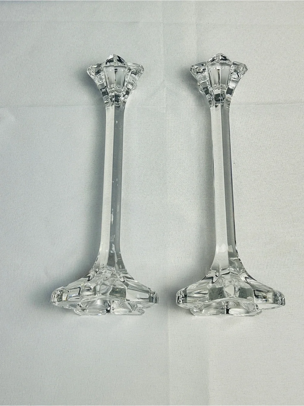 Crystal Petal Tapered 9” Candlestick Holders Mid-Century Table Top Decor 1970-80